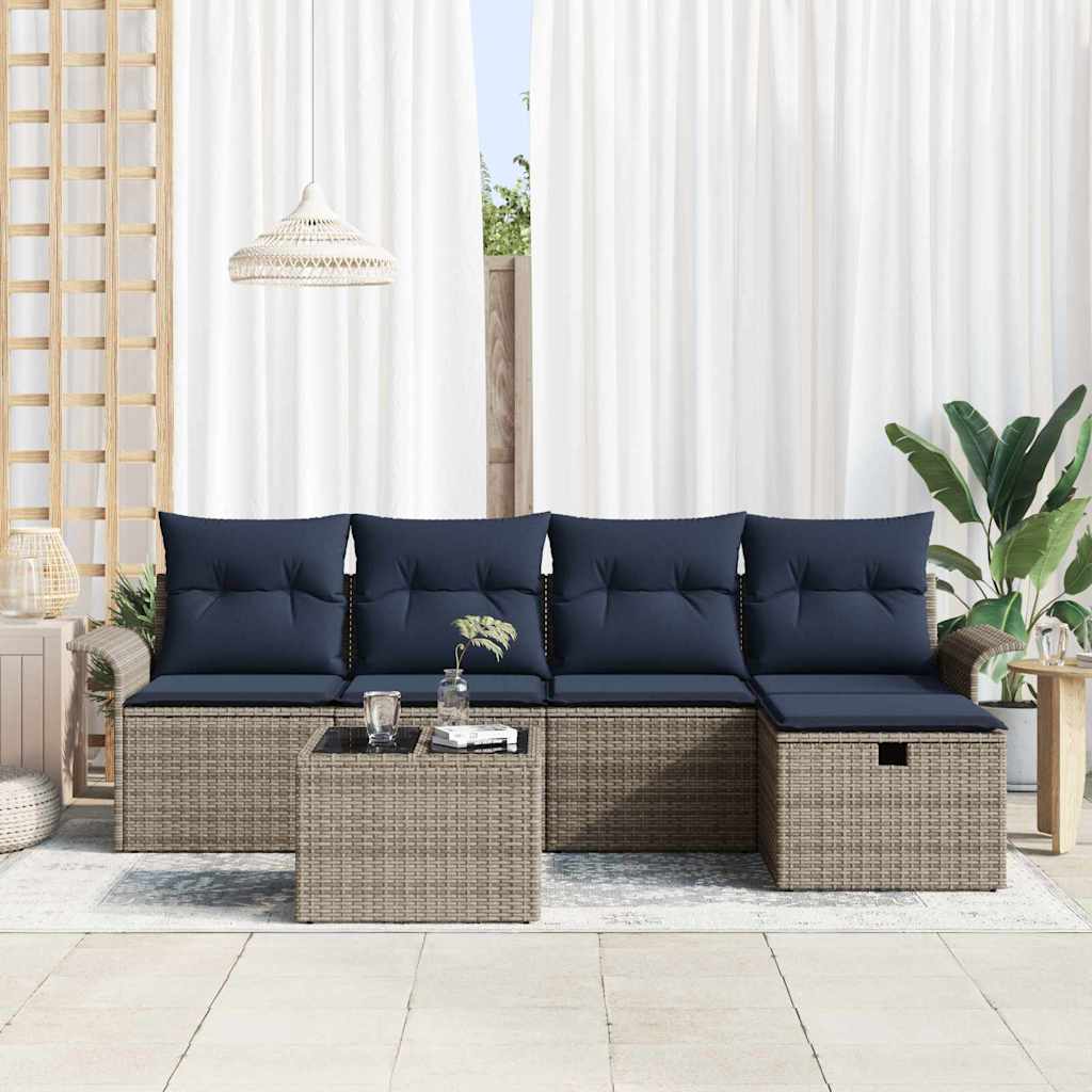 Conjunto de sofá de jardín 6 pcs Gris y marino ratán sintético