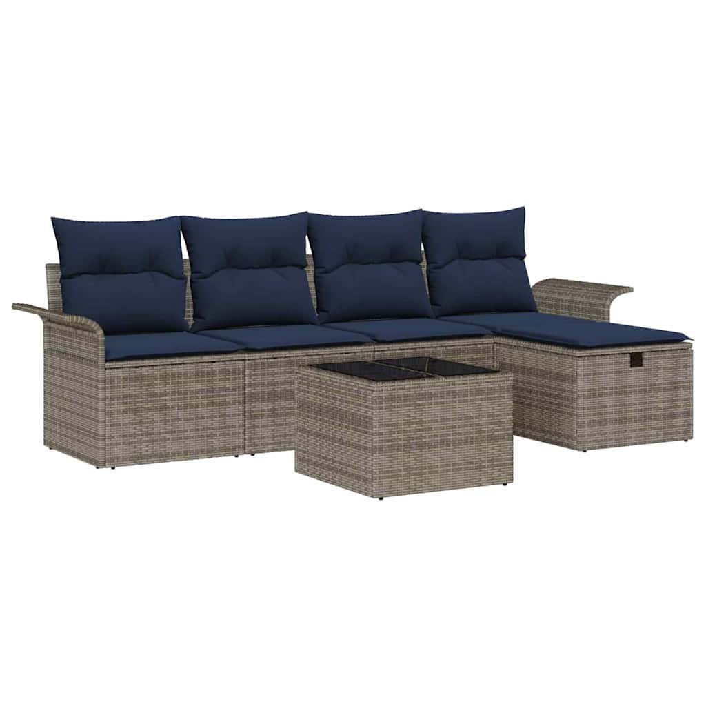 Conjunto de sofá de jardín 6 pcs Gris y marino ratán sintético