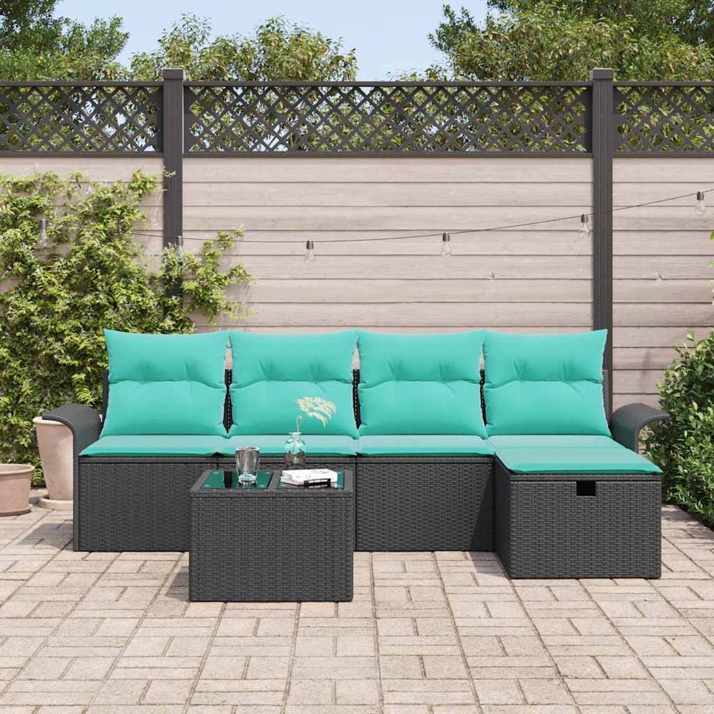 Conjunto de sofá de jardín con cojín 6 pcs Negro y Turquesa