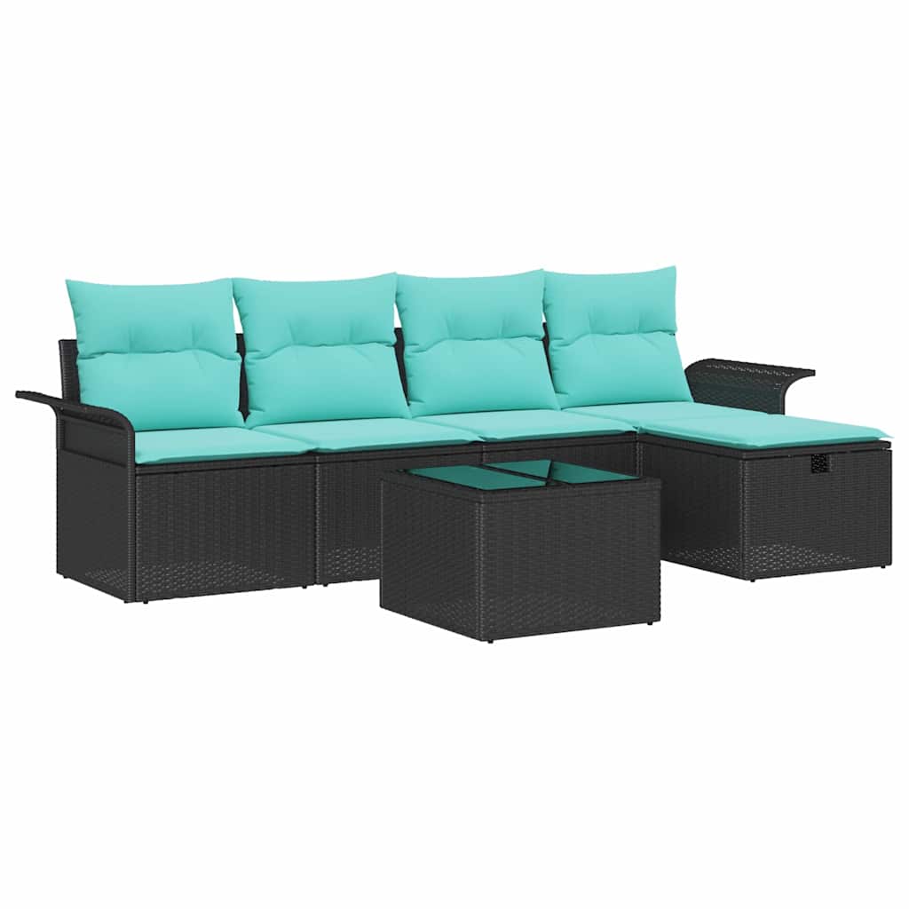 Conjunto de sofá de jardín con cojín 6 pcs Negro y Turquesa