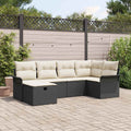 Conjunto de sofá de jardín 6 pcs Negro y crema ratán sintético