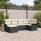 Conjunto de sofá de jardín 6 pcs Negro y crema ratán sintético