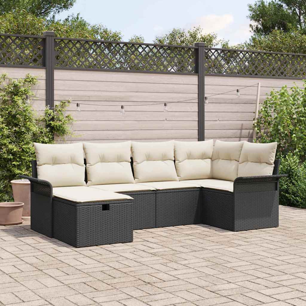 Conjunto de sofá de jardín 6 pcs Negro y crema ratán sintético