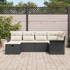 Conjunto de sofá de jardín 6 pcs Negro y crema ratán sintético