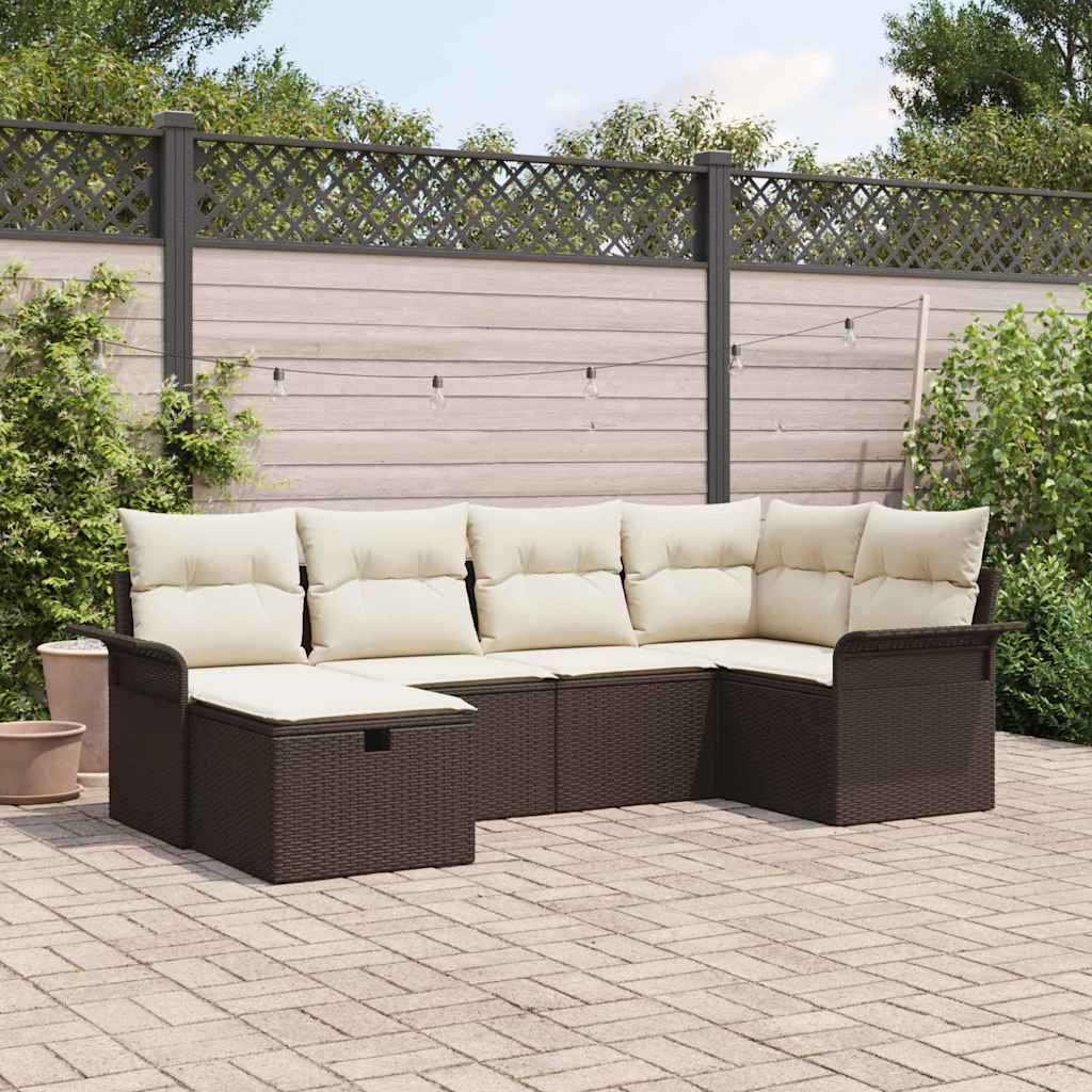 Conjunto de sofá de jardín 6 pcs Marrón y crema ratán sintético