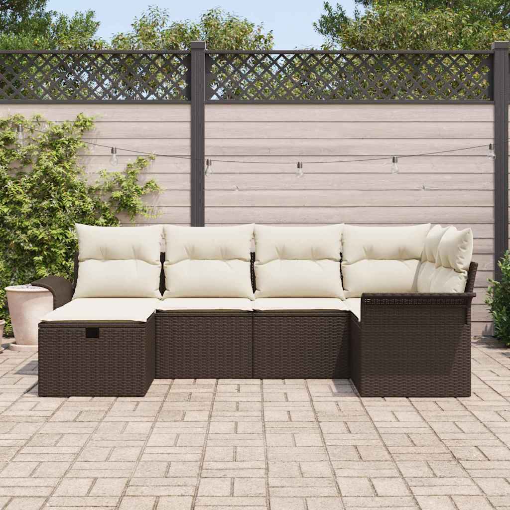 Conjunto de sofá de jardín 6 pcs Marrón y crema ratán sintético