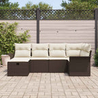 Conjunto de sofá de jardín 6 pcs Marrón y crema ratán sintético