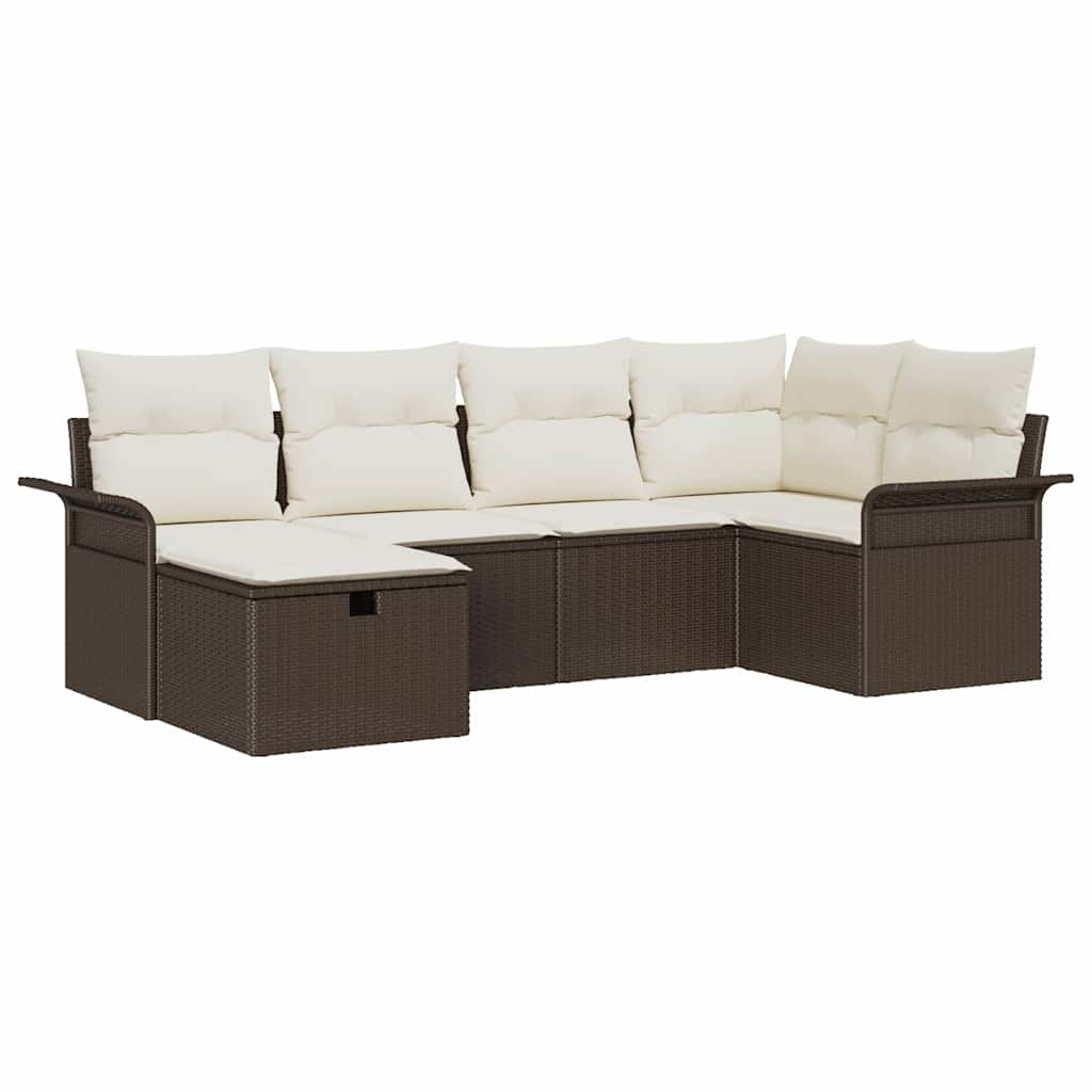 Conjunto de sofá de jardín 6 pcs Marrón y crema ratán sintético