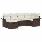 Conjunto de sofá de jardín 6 pcs Marrón y crema ratán sintético