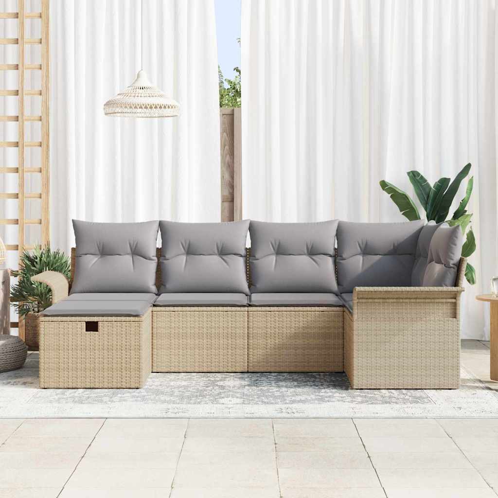 Conjunto de sofá de jardín con cojín 6 pcs Beige y Gris Claro