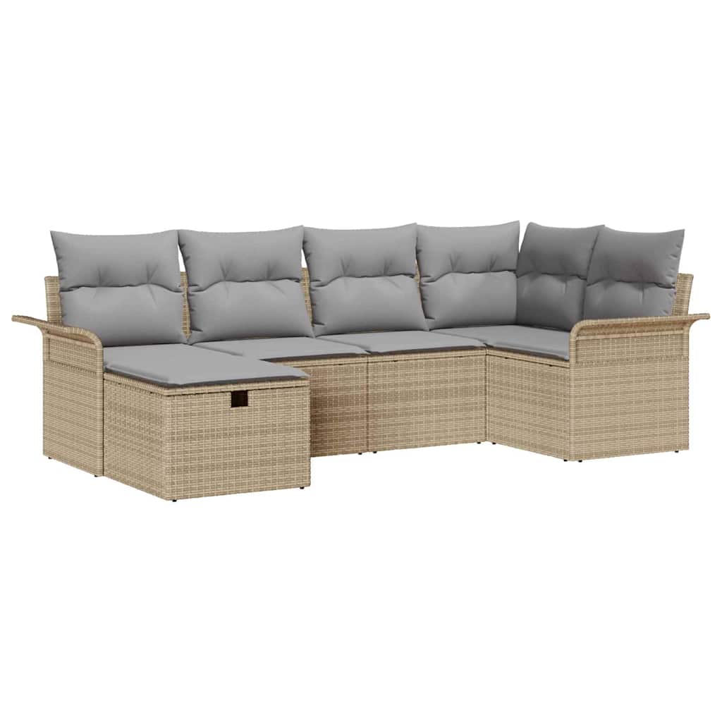Conjunto de sofá de jardín con cojín 6 pcs Beige y Gris Claro