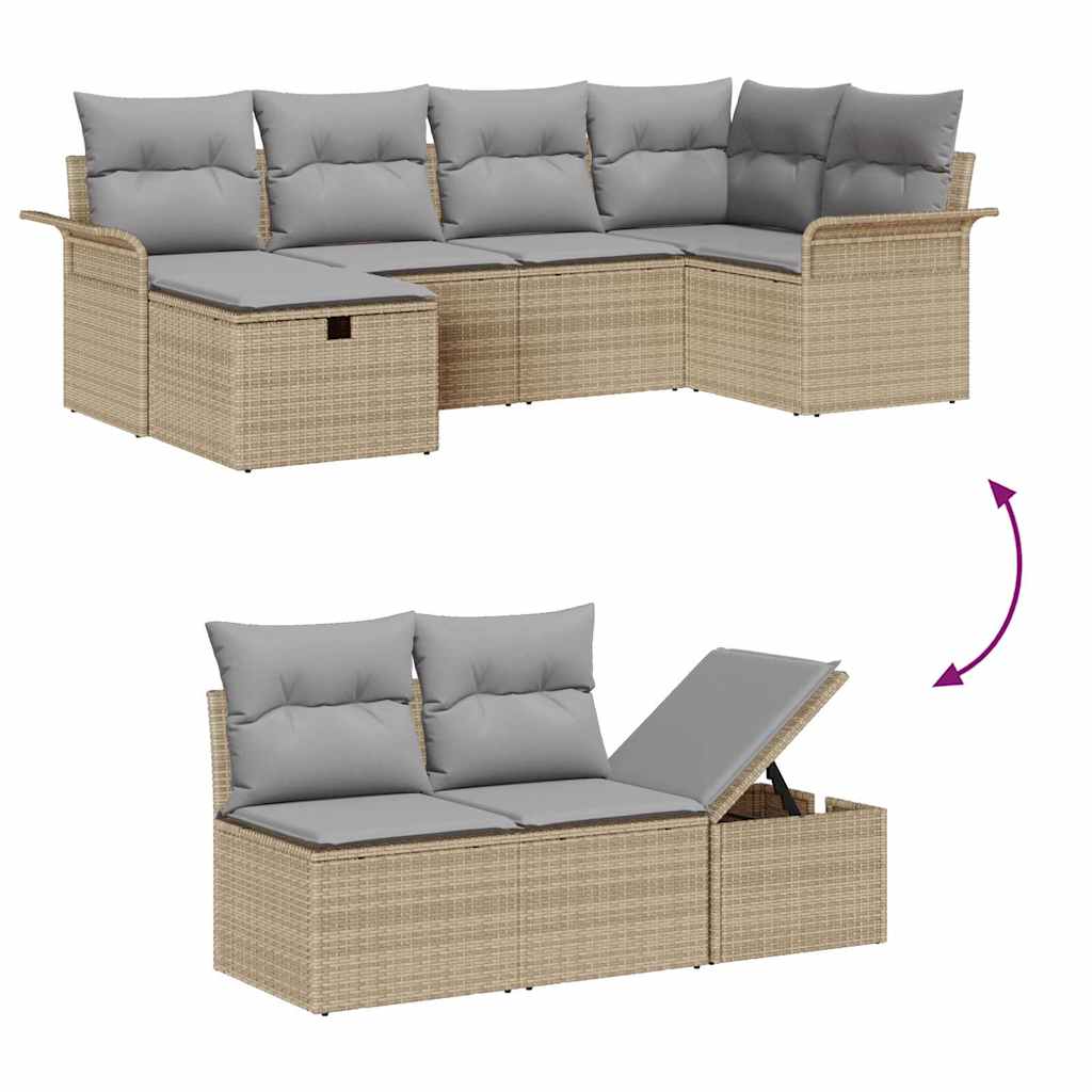 Conjunto de sofá de jardín con cojín 6 pcs Beige y Gris Claro