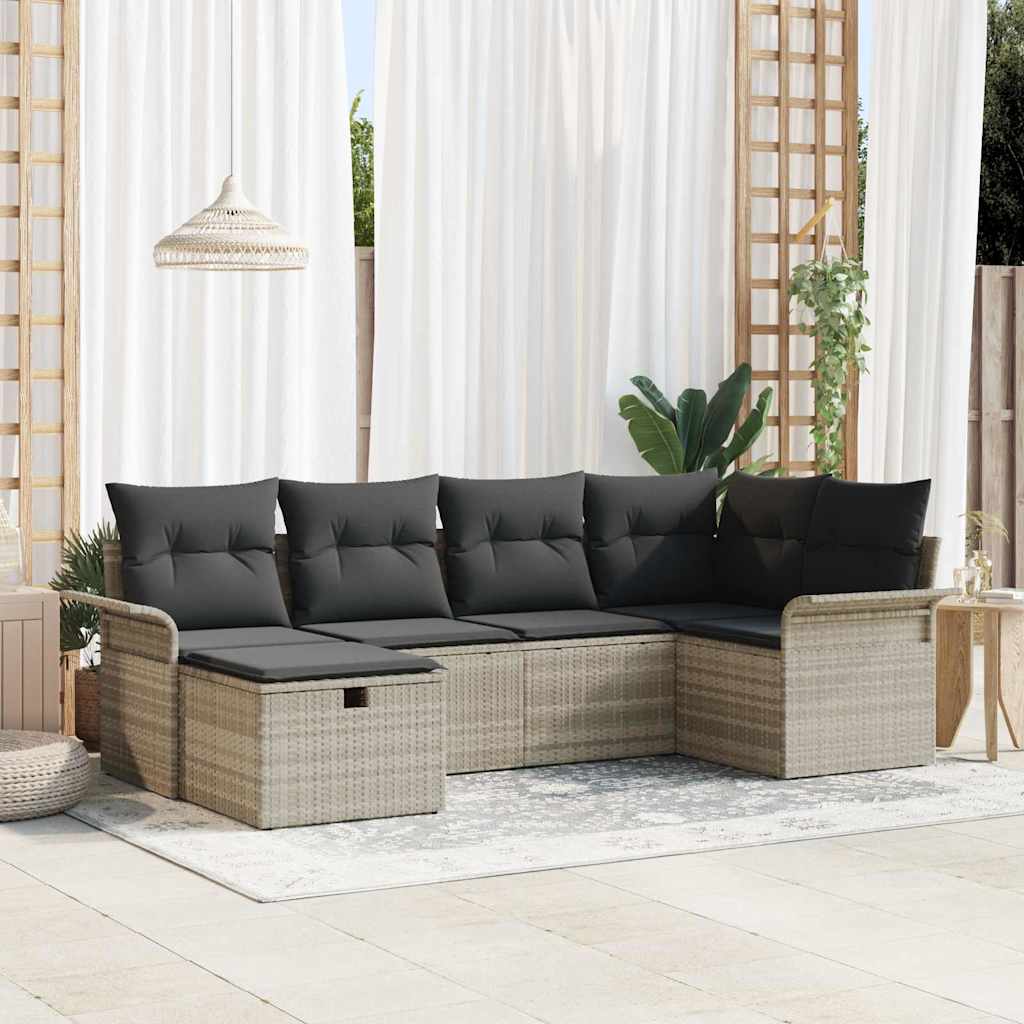 Conjunto de sofá de jardín 6 pcs Gris Claro ratán sintético