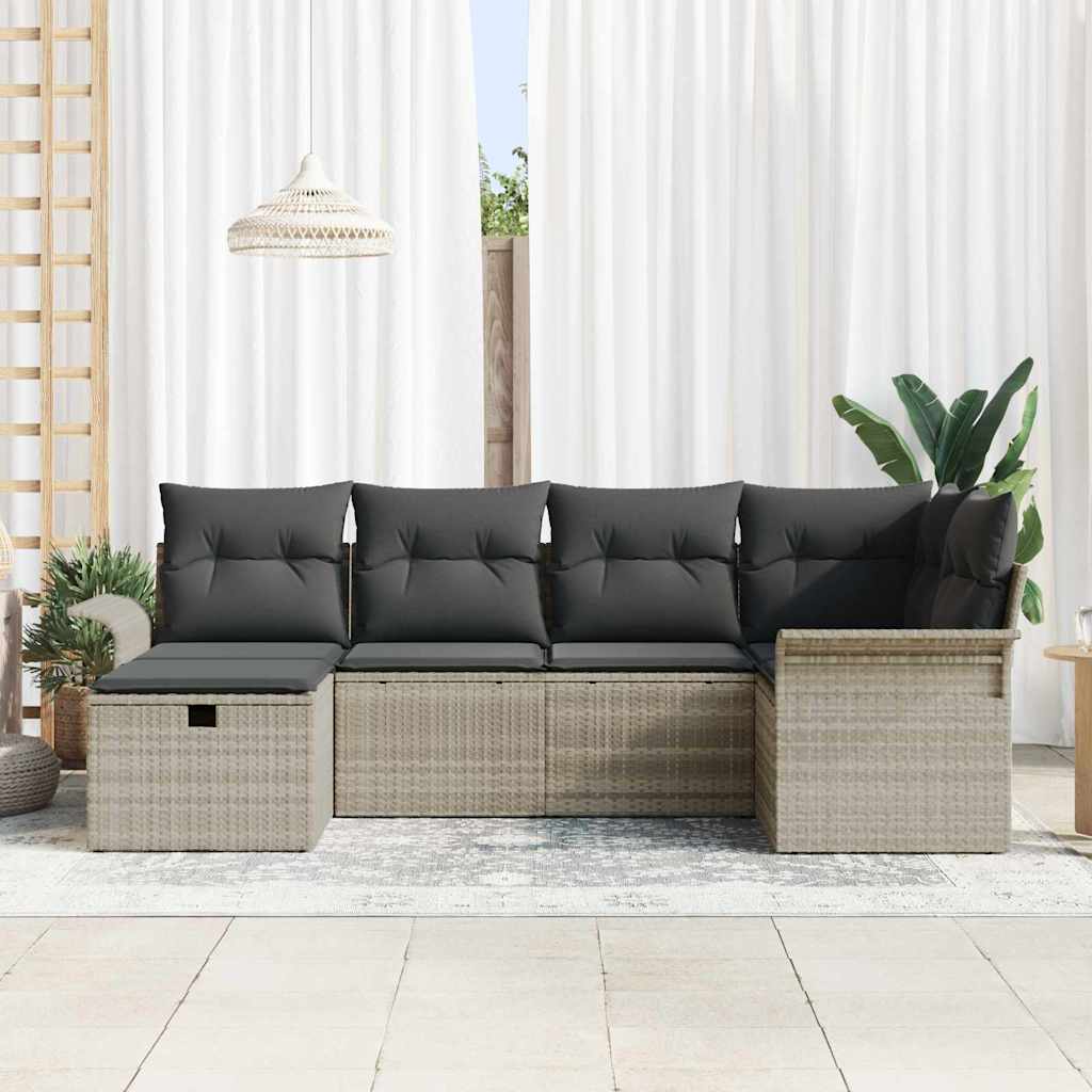 Conjunto de sofá de jardín 6 pcs Gris Claro ratán sintético