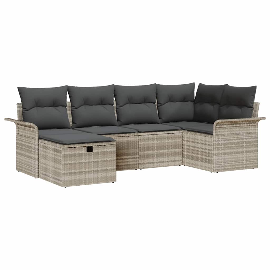 Conjunto de sofá de jardín 6 pcs Gris Claro ratán sintético