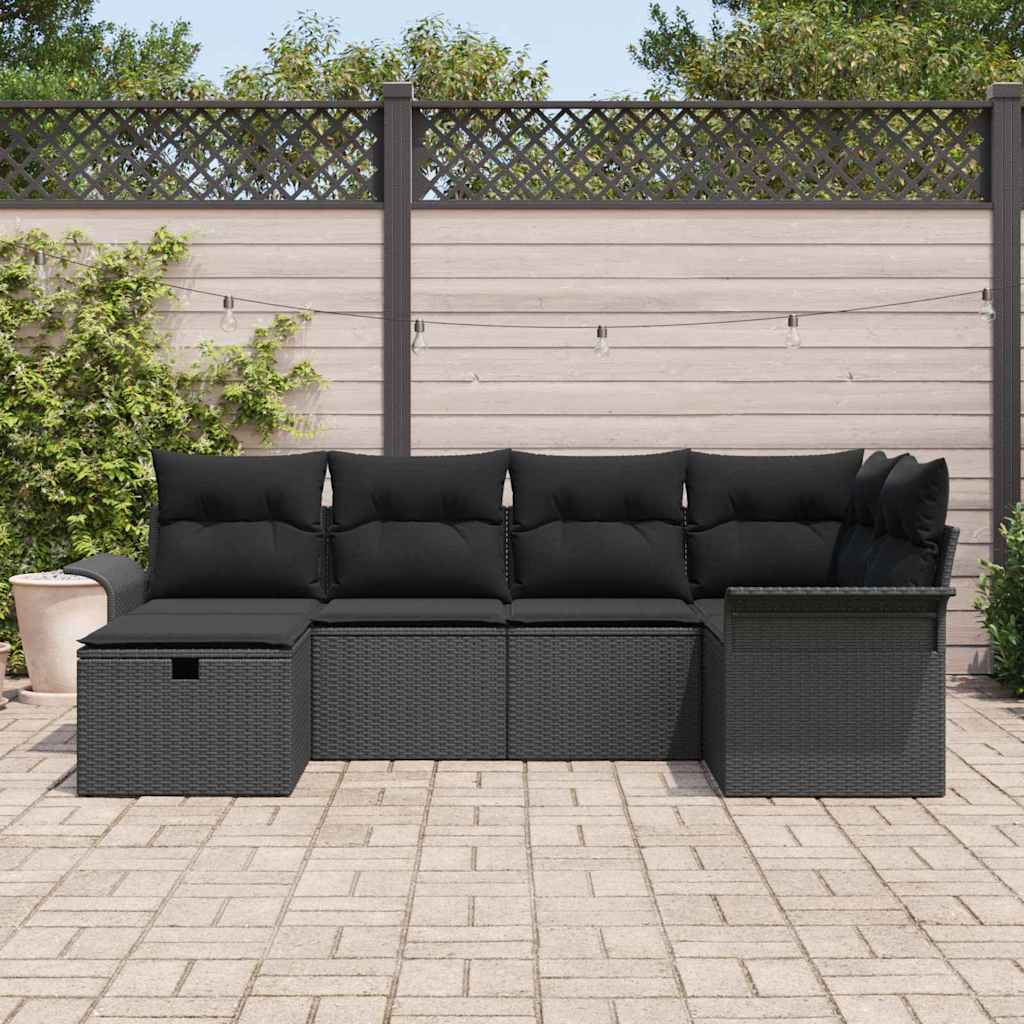Conjunto de sofá de jardín Manual 6 pcs Negro ratán sintético