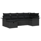 Conjunto de sofá de jardín Manual 6 pcs Negro ratán sintético
