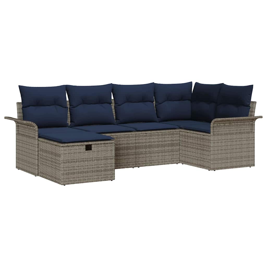 Conjunto de sofá de jardín 6 pcs Gris y marino ratán sintético
