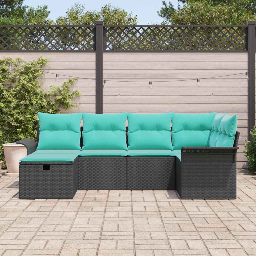 Conjunto de sofá de jardín con cojín 6 pcs Negro y Turquesa