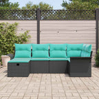Conjunto de sofá de jardín con cojín 6 pcs Negro y Turquesa