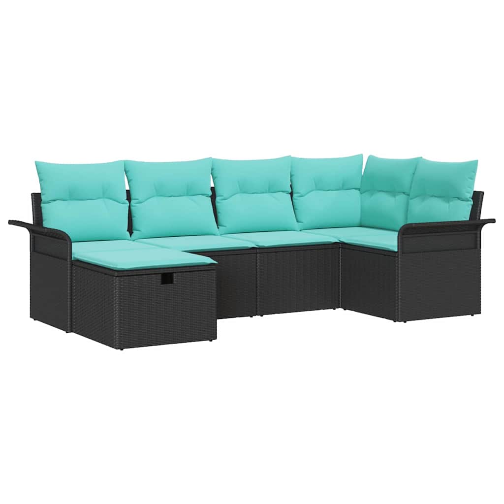 Conjunto de sofá de jardín con cojín 6 pcs Negro y Turquesa