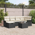 Conjunto de sofá de jardín 7 pcs Negro y crema ratán sintético