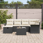 Conjunto de sofá de jardín 7 pcs Negro y crema ratán sintético