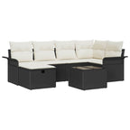 Conjunto de sofá de jardín 7 pcs Negro y crema ratán sintético