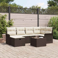 Conjunto de sofá de jardín 7 pcs Marrón y crema ratán sintético