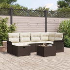 Conjunto de sofá de jardín 7 pcs Marrón y crema ratán sintético