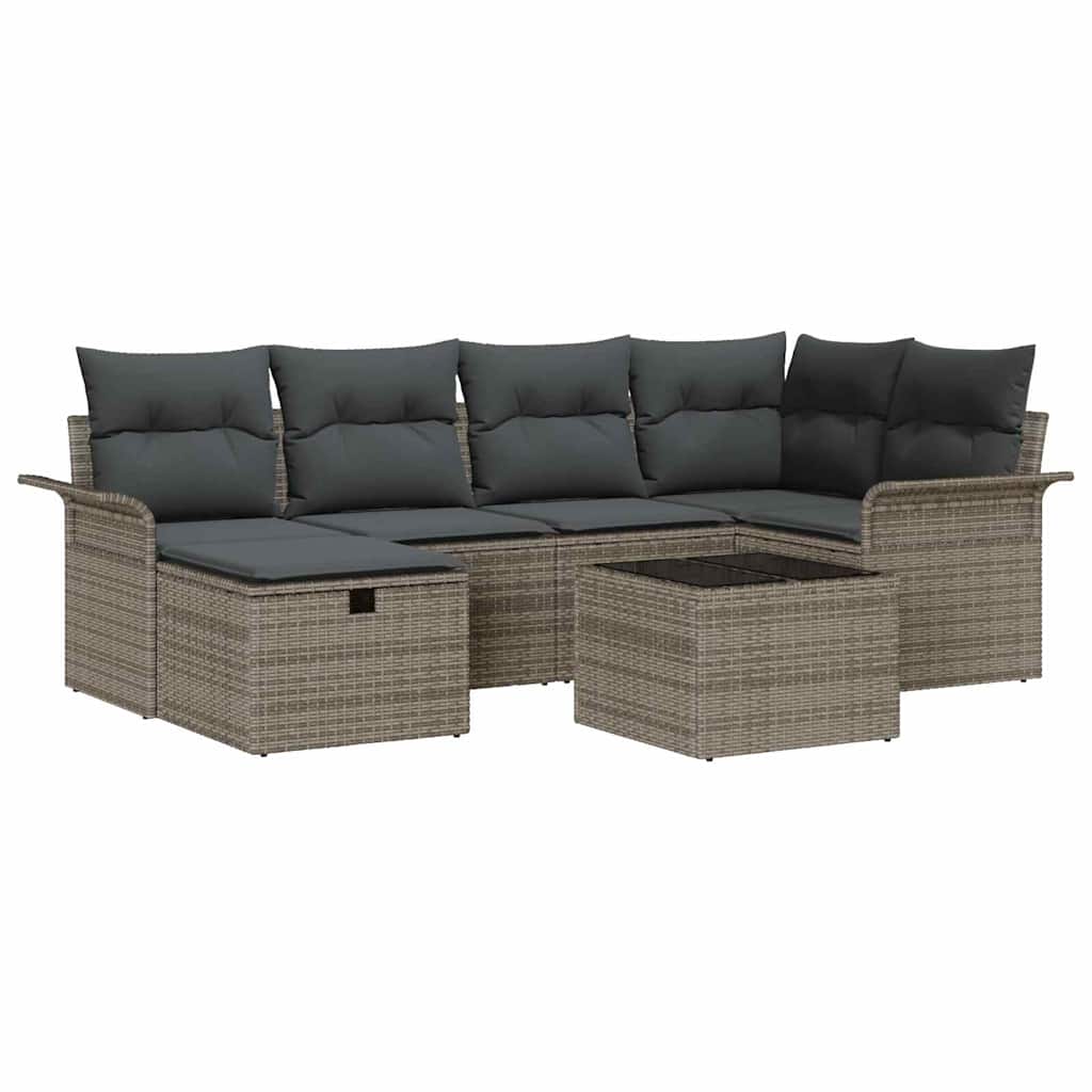 Conjunto de sofá de jardín con cojín 7 pcs Gris ratán sintético