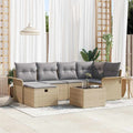 Conjunto de sofá de jardín con cojín 7 pcs Beige y Gris Claro