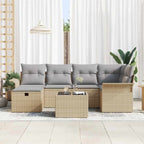 Conjunto de sofá de jardín con cojín 7 pcs Beige y Gris Claro