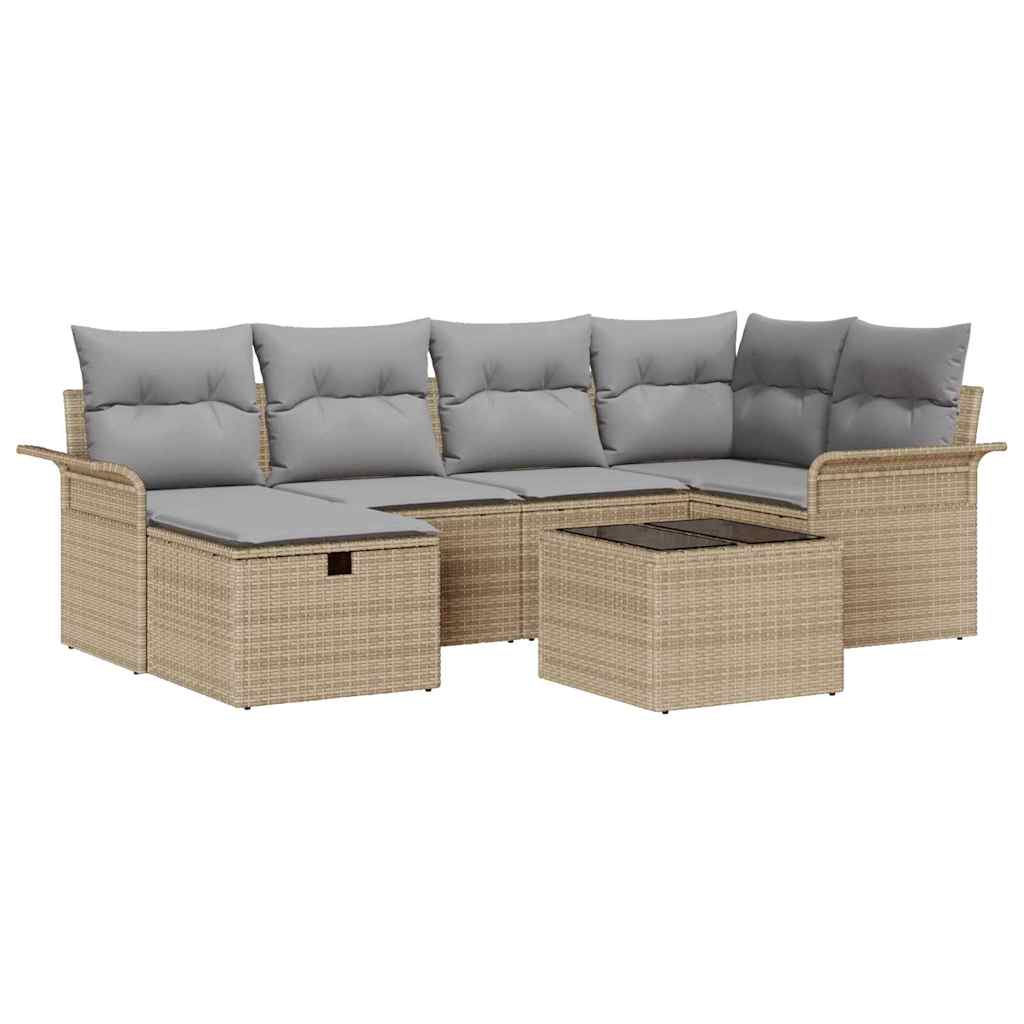 Conjunto de sofá de jardín con cojín 7 pcs Beige y Gris Claro