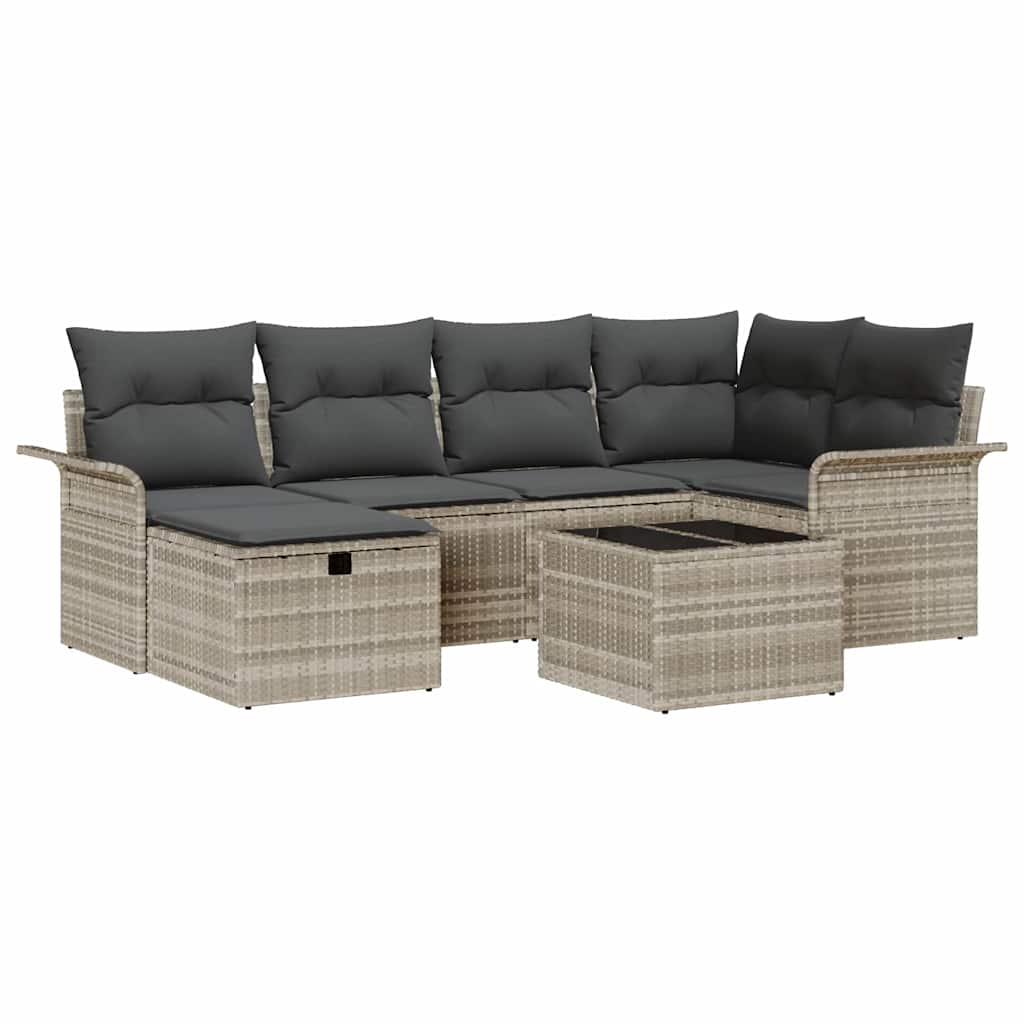 Conjunto de sofá de jardín 7 pcs Gris Claro ratán sintético