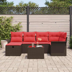 Conjunto de sofá de jardín 7 pcs Marrón y Rojo ratán sintético