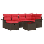 Conjunto de sofá de jardín 7 pcs Marrón y Rojo ratán sintético