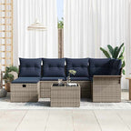 Conjunto de sofá de jardín 7 pcs Gris y marino ratán sintético