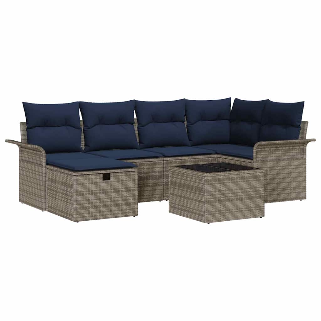 Conjunto de sofá de jardín 7 pcs Gris y marino ratán sintético