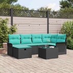 Conjunto de sofá de jardín con cojín 7 pcs Negro y Turquesa