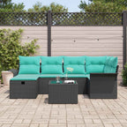 Conjunto de sofá de jardín con cojín 7 pcs Negro y Turquesa