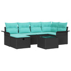 Conjunto de sofá de jardín con cojín 7 pcs Negro y Turquesa