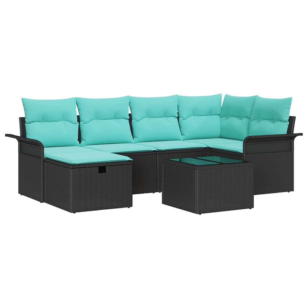 Conjunto de sofá de jardín con cojín 7 pcs Negro y Turquesa