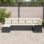 Conjunto de sofá de jardín 7 pcs Negro y crema ratán sintético