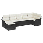 Conjunto de sofá de jardín 7 pcs Negro y crema ratán sintético