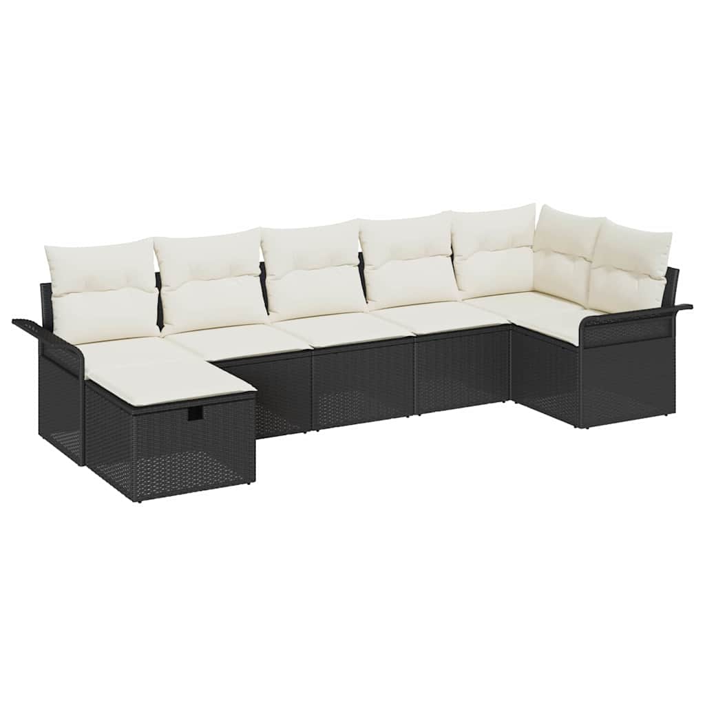 Conjunto de sofá de jardín 7 pcs Negro y crema ratán sintético