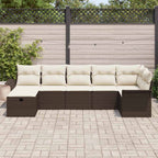 Conjunto de sofá de jardín 7 pcs Marrón y crema ratán sintético