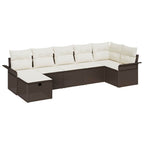 Conjunto de sofá de jardín 7 pcs Marrón y crema ratán sintético
