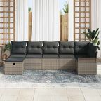 Conjunto de sofá de jardín con cojín 7 pcs Gris ratán sintético