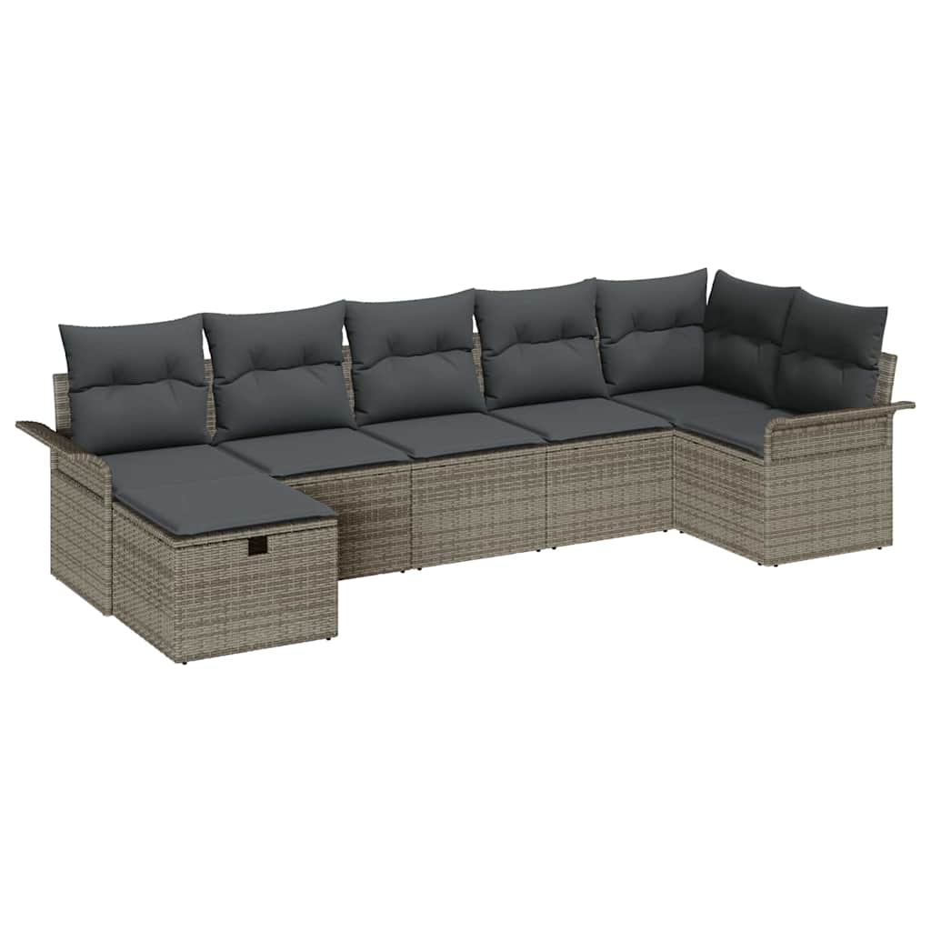Conjunto de sofá de jardín con cojín 7 pcs Gris ratán sintético